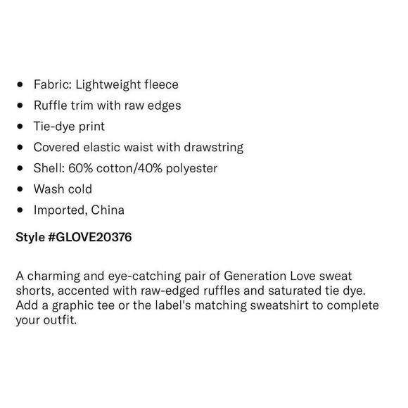 GENERATION LOVE Womens Jay Ruffle Sweat Shorts NEW Blue Multi Tie-Dye Sz Large L - Picture 3 of 12